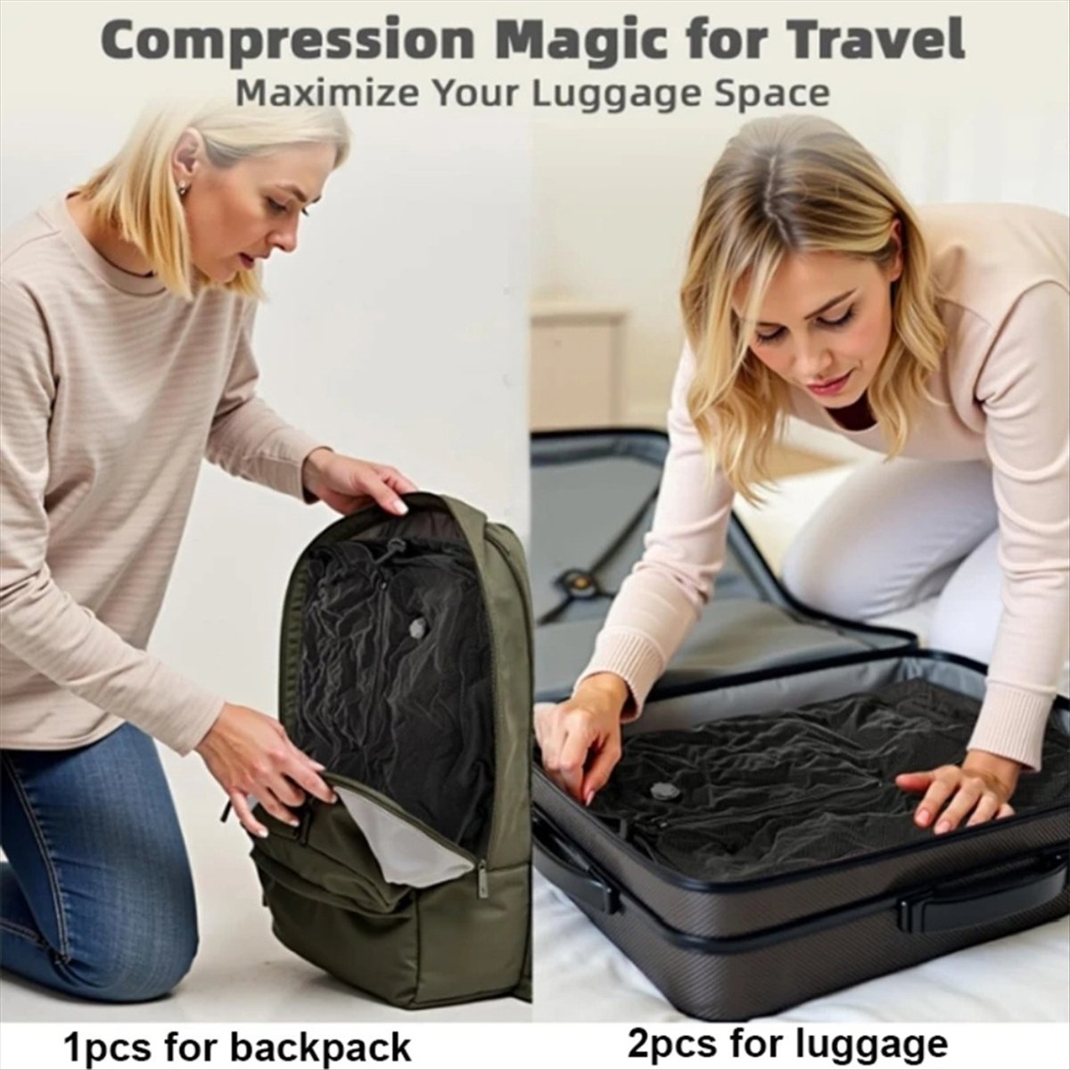 Compression Bag Vacuum - Sacos a Vácuo Reutilizáveis para Viagem,